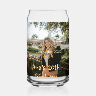 Vaso Con Forma De Lata Monograma de foto feliz cumpleaños 20 naranja gris
