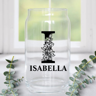 Vaso Con Forma De Lata Monograma de la letra floral I y nombre personaliz