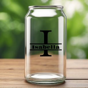 Vaso Con Forma De Lata Monograma de la letra minimalista I y nombre perso