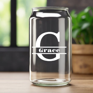 Vaso Con Forma De Lata Monograma de letra G blanca minimalista y nombre p