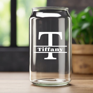 Vaso Con Forma De Lata Monograma de letra T blanca minimalista y nombre p