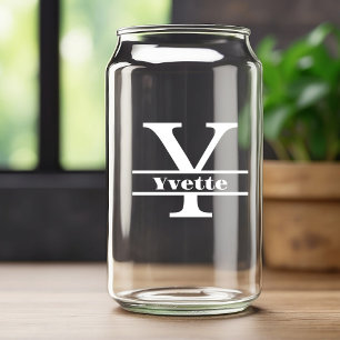 Vaso Con Forma De Lata Monograma de letra Y minimalista blanca y nombre p