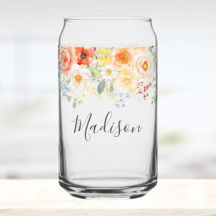 Vaso Con Forma De Lata Monograma de nombre personalizado acuarela floral
