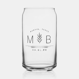Vaso Con Forma De Lata Monograma del Boda del stem botánico