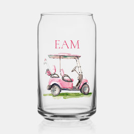 Vaso Con Forma De Lata Monograma del carrito de golf rosa preppy