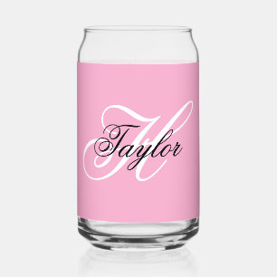 Vaso Con Forma De Lata Monograma elegante en negro y blanco Rosa
