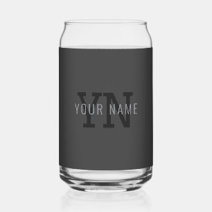 Vaso Con Forma De Lata Monograma moderno de nombre (u otro texto) en gris