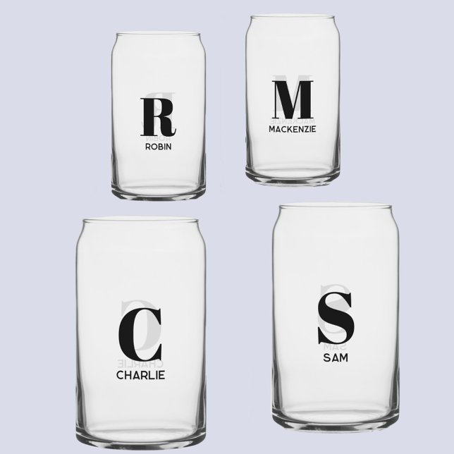 Vaso Con Forma De Lata Monograma moderno simple Nombre inicial personaliz (Monogram initial name personalized modern can glass)