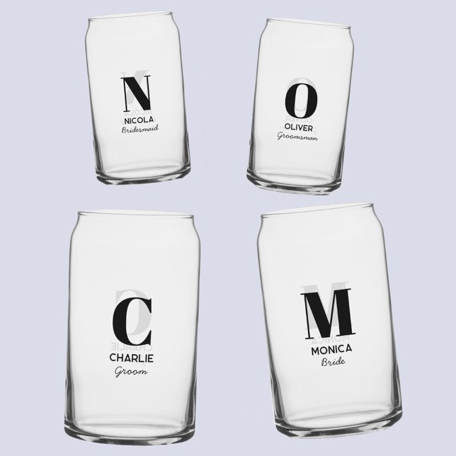 Vaso Con Forma De Lata Monograma Nombre inicial Fiesta de matrimonio pers (Modern personalized monogram initial name bridal bachelorette wedding party individual glasses)