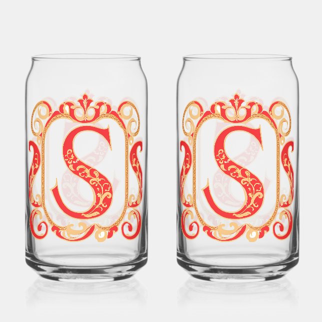 Vaso Con Forma De Lata Monograma Ornamental Antiguo - Capital S (Anverso)