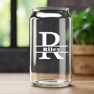 Vaso Con Forma De Lata Monograma R de letra blanca minimalista y nombre p