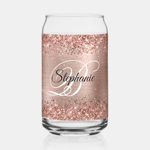 Vaso Con Forma De Lata Monograma Rosa Purpurinoso Glam Fancy