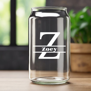 Vaso Con Forma De Lata Monograma Z de letra blanca minimalista y nombre p