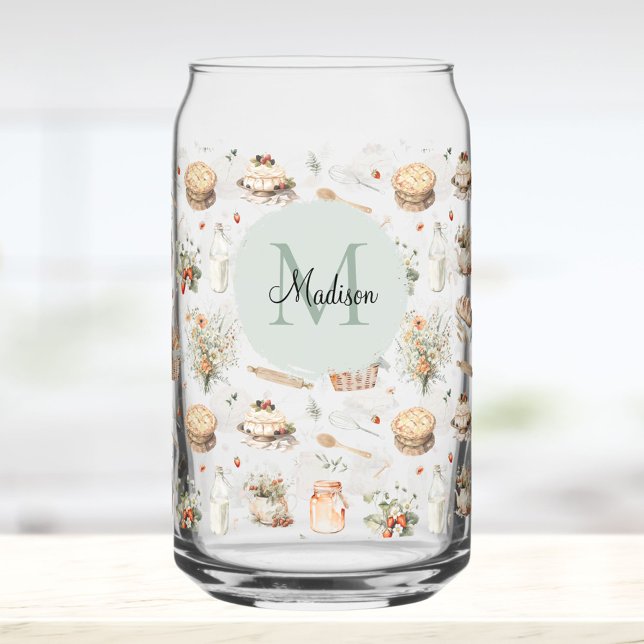Vaso Con Forma De Lata Monogrammed Whimsical Floral Strawberry Country (In situ)