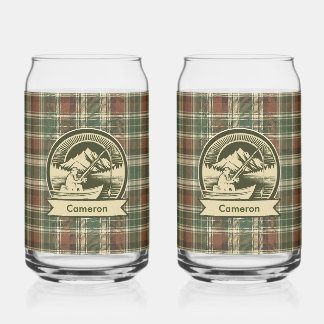 Vaso Con Forma De Lata Montaña Lago Barco de Pesca Plaid Oliva Marrón