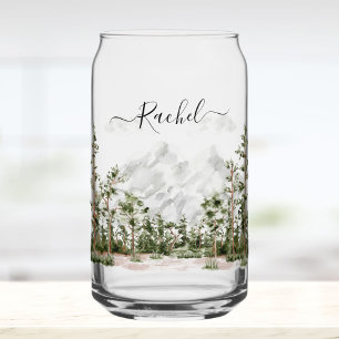 Vaso Con Forma De Lata Montaña y bosque de acuarela monogramada