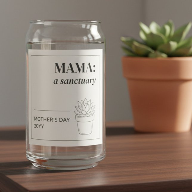 Vaso Con Forma De Lata Mother's Day Minimalist Mama Sanctuary Botanical (mother's day can glass - easy to edit for mama, mom, mum, mother .. )