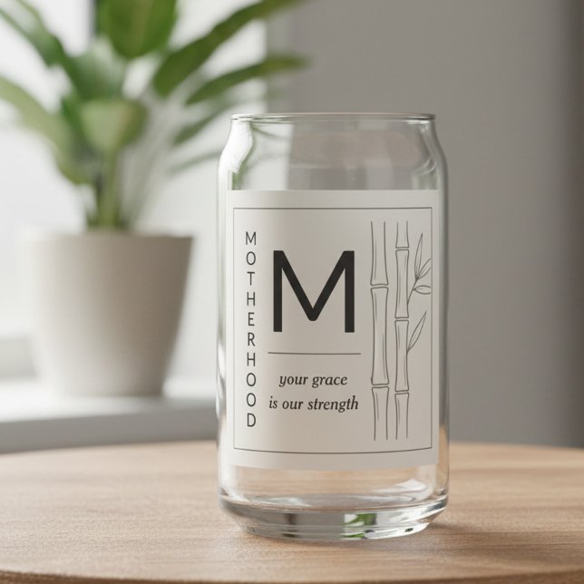 Vaso Con Forma De Lata Mother's Day Serene Bamboo Motherhood Quote (Mother's day can glass with Motherhood quote on luxury apothecary style design)