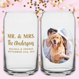 Vaso Con Forma De Lata Mr & Mrs. Personalizado Photo Modern Gold Elegant 