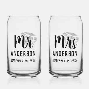 Vaso Con Forma De Lata Mr. y Mrs. Personalized Beer Glass Can Set