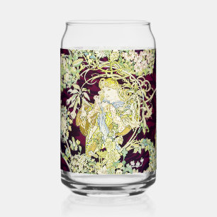 Vaso Con Forma De Lata Mujer mucha con margarita, Art Nouveau vintage
