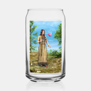 Vaso Con Forma De Lata Mujer Nativa Americana y Pájaro