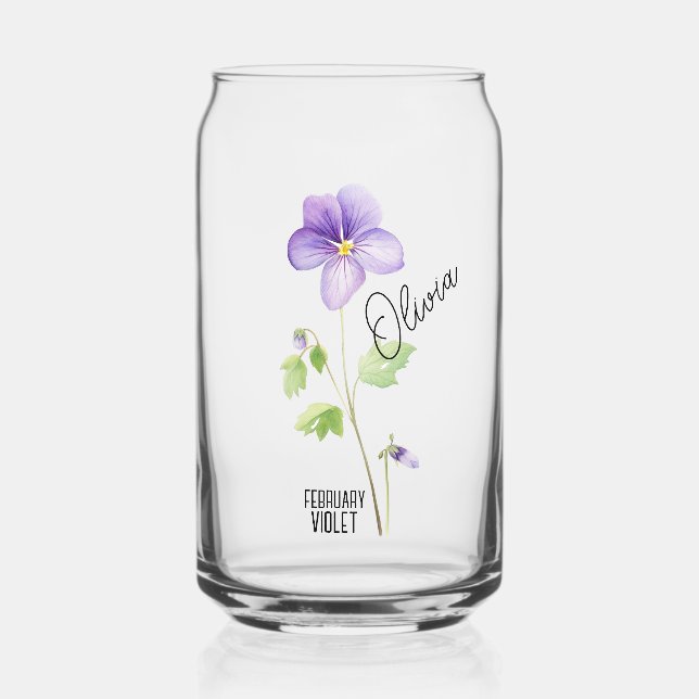 Vaso Con Forma De Lata Nacimiento Flor Mes Febrero Nombre de Violeta (Anverso)