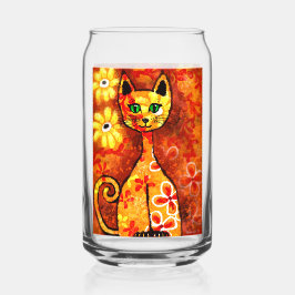 Vaso Con Forma De Lata Naranja Gato Gatito Gatito Retro Brillante Amarill