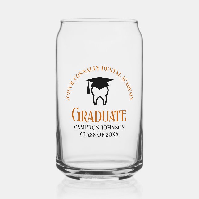 Vaso Con Forma De Lata Naranja Personalizado de la Escuela Dental Graduac (Anverso)