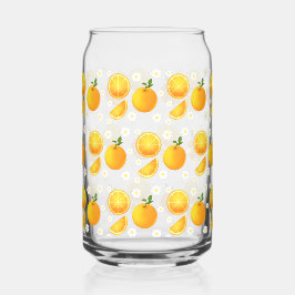 Vaso Con Forma De Lata Naranjas y flores blancas