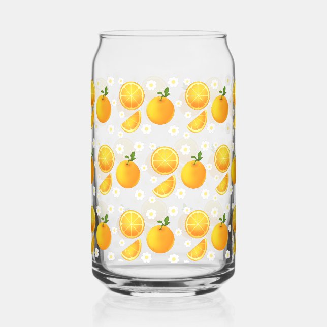 Vaso Con Forma De Lata Naranjas y flores blancas (Anverso)