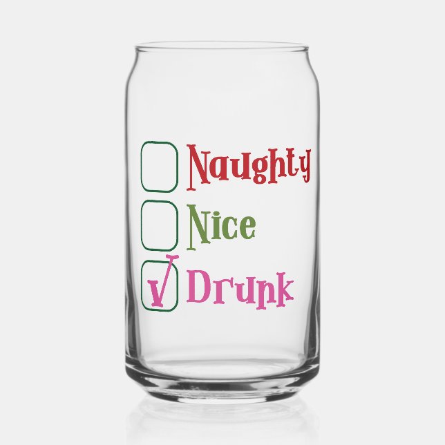 Vaso Con Forma De Lata Naughty Nice Drunk Funny Holiday Christmas (Anverso)