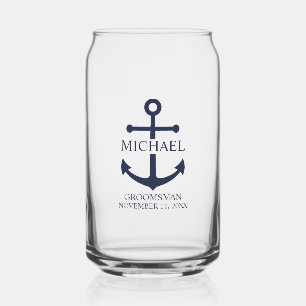 Vaso Con Forma De Lata Nautical Navy Blue Anchor Personalizado Groomsmen