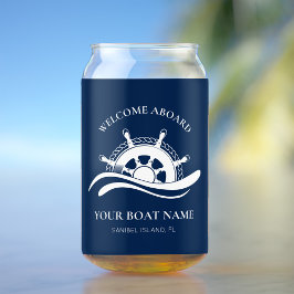 Vaso Con Forma De Lata Nautical Navy Blue Boat Name Ship Wheel
