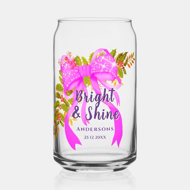 Vaso Con Forma De Lata Navidad con cinta rosa brillante (Anverso)