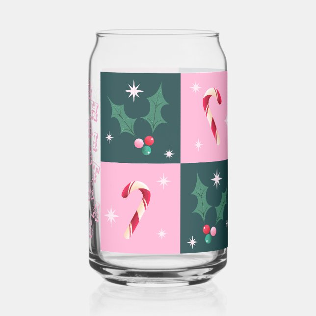 Vaso Con Forma De Lata Navidad Ivy, Candy Cane con tablero de ajedrez (Anverso)