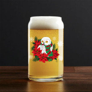 Vaso Con Forma De Lata Navidades de la Poinsettias Rojas de Lechuza Nevad