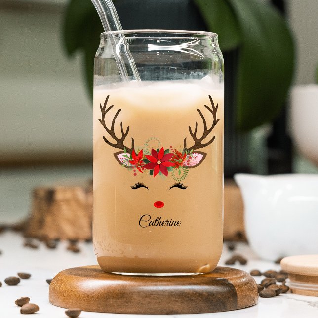 Vaso Con Forma De Lata Navidades florales nombre personalizado reno (Subido por el creador)