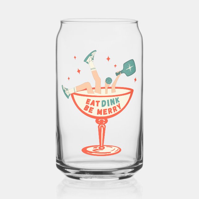 Vaso Con Forma De Lata Navidades Retro Eat, Dink y Be Merry Pickleball (Anverso)