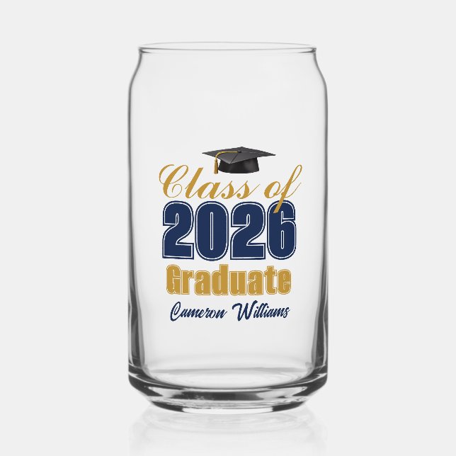 Vaso Con Forma De Lata Navy Blue Gold Custom Class of 2026 Graduation (Anverso)