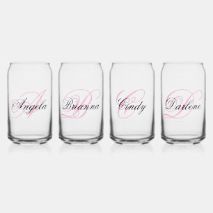 Vaso Con Forma De Lata Negro y Rosa Monograma Elegante Personalizado