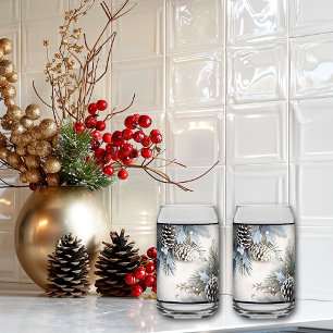 Vaso Con Forma De Lata Nieve de ramas de Pine Cones Holly Pine para navid