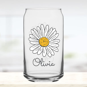 Vaso Con Forma De Lata Niños con Flor de Margaritas Blancas Monogramadas