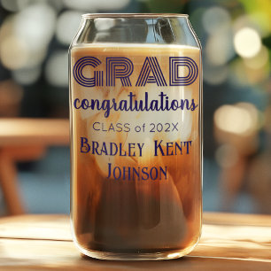 Vaso Con Forma De Lata Nombre Año    Azul Oscuro Moderno Graduado 16oz