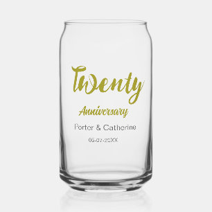 Vaso Con Forma De Lata nombre fecha aniversario veinte amarillo gris boda