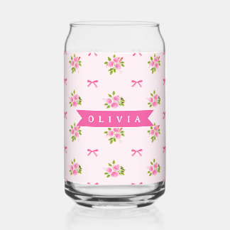 Vaso Con Forma De Lata Nombre Floral Personalizado de Lazo Femenino Coque