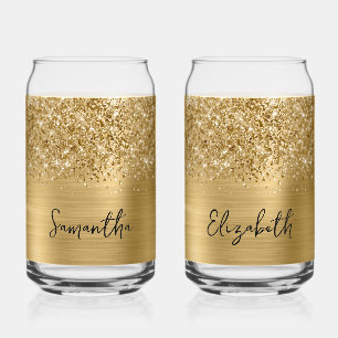 Vaso Con Forma De Lata Nombre Glam Oro Brillante