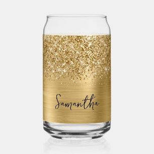 Vaso Con Forma De Lata Nombre Glam Oro Brillante