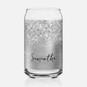 Vaso Con Forma De Lata Nombre Glam Plateado Brillante