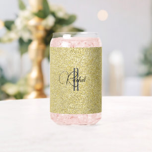 Vaso Con Forma De Lata Nombre inicial, bebida de impresión Purpurina dora